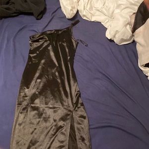 silk black dress with slit